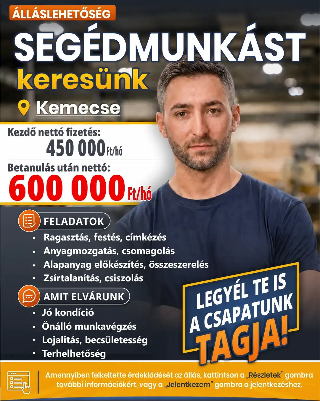 Segédmunkást keresünk Kemecsére
